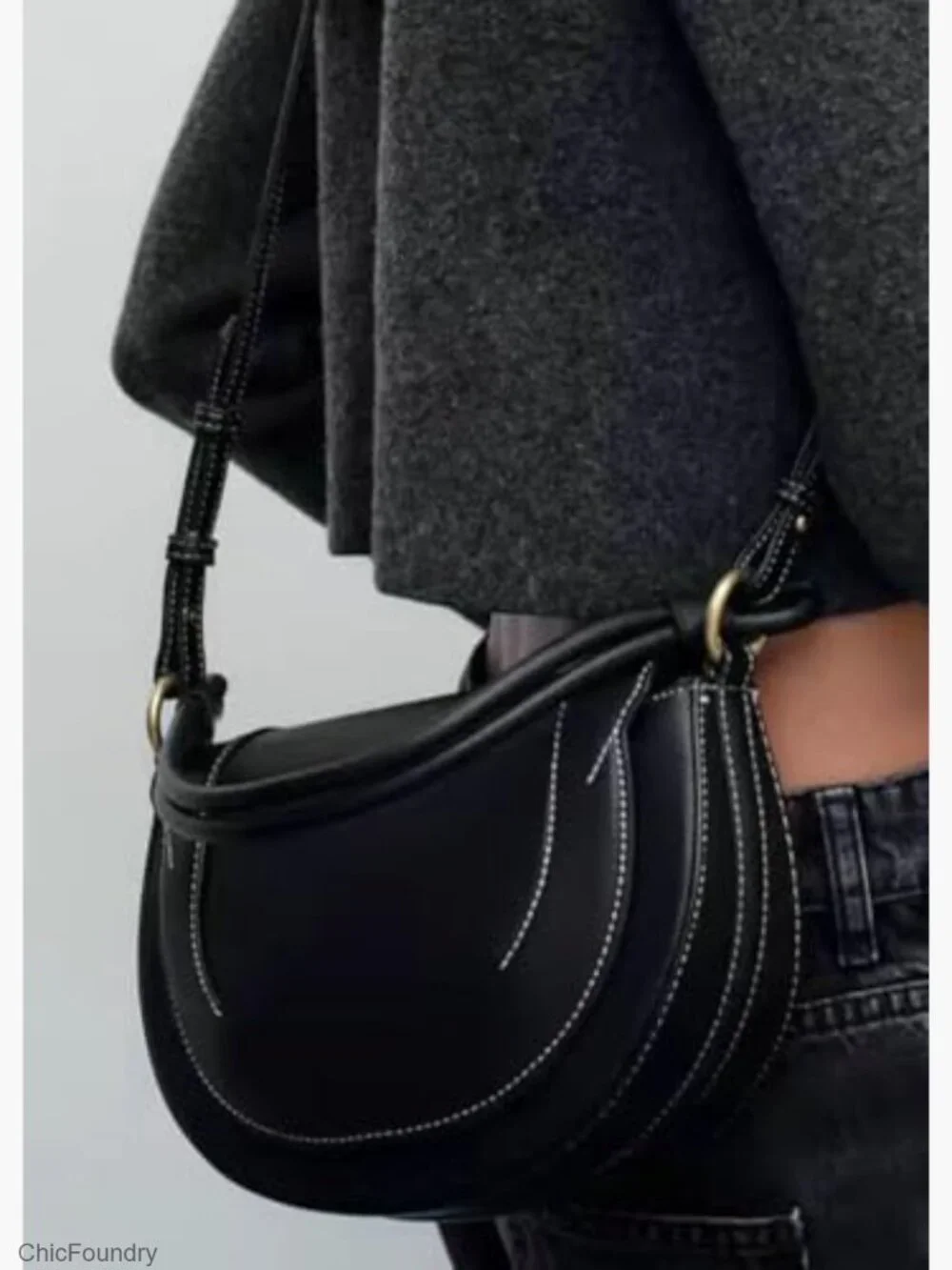 Slouchy PU Leather Crescent Hobo Bag Crossbody Shoulder Purse